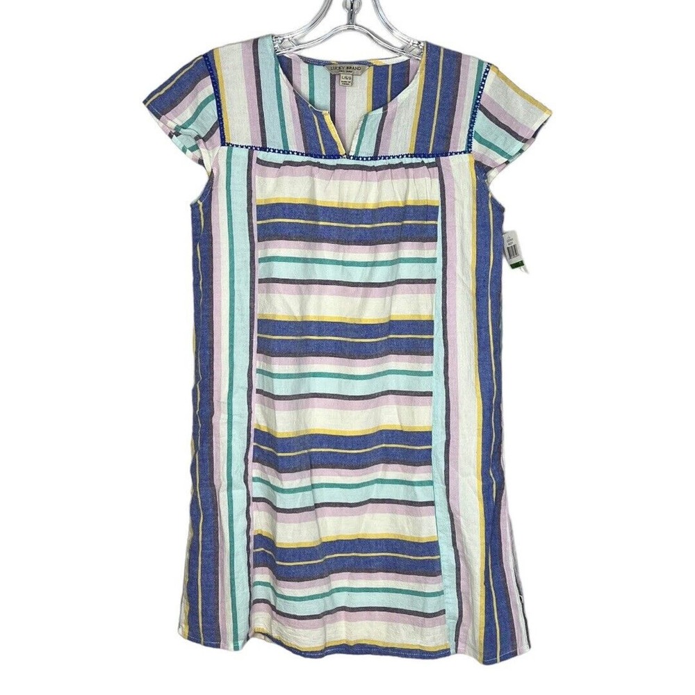 Lucky Brand Dress Girls Large Shift Dress Cream Blue Stripe Bohemian Hippie